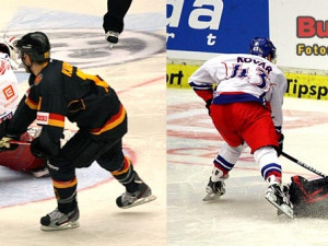 Rozhodující moment zápasu - starší z bratrů Kovářových Jakub chytá, mladší Jan skóruje