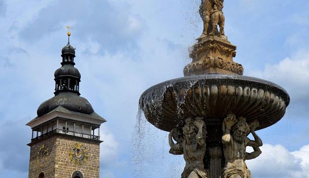 Samsonova kašna na budějckém náměstí
