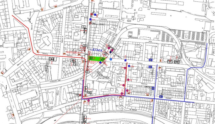 Podrobné schéma objízdné trasy při I. etapě rekonstrukce