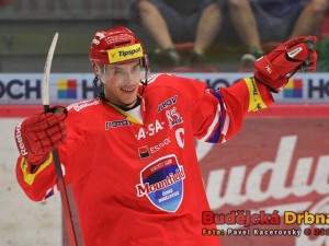 Nejlepší střelec Jihočechů Jiří Šimánek se raduje ze svého druhého gólu v zápase