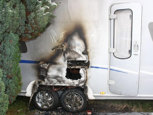 Požár karavanu v budějcké Fügnerově ulici