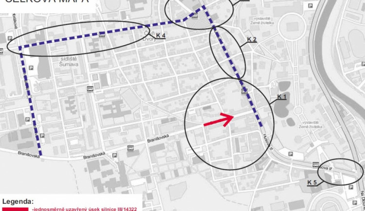 Mapa uzavírky a objízdné trasy