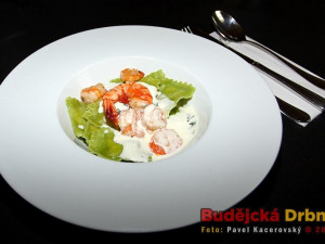 Specialita, kterou Budějcká Drbna ochutnala - plněné špenátové ravioli ve smetanové omáčce s krevetami