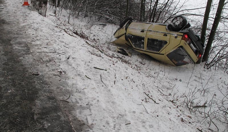 Havarovaná Škoda Favorit u Hrdějovic
