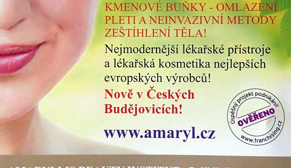 Leták Estetického a regeneračního centra Amaryllis