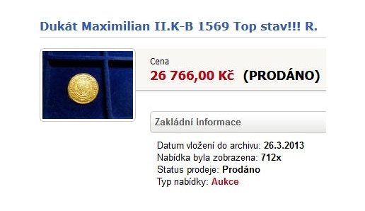 Vydražený padělek dukátu