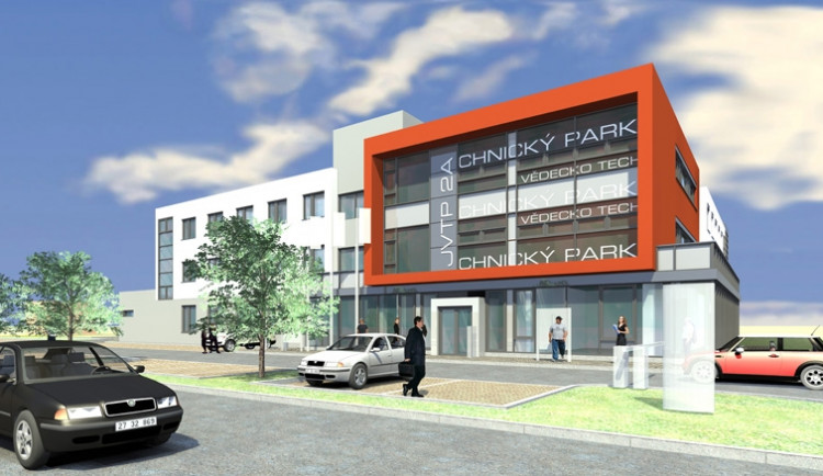 Vizualizace Jihočeského vědeckotechnického parku po výstavbě druhé etapy - pohled ze severozápadu