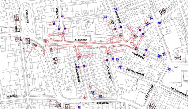 Uzavírka ulice Edvarda Beneše