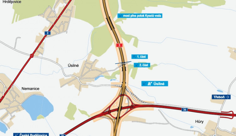 Plánovaný úsek dálnice D3 mezi Borkem a Úsilným