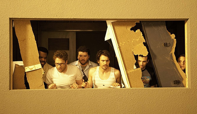 Craig Robinson, Seth Rogen, Danny McBride, James Franco, Jay Baruchel a Jonah Hill ve filmu Apocalypsa v Hollywoodu