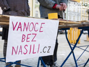 Vegani na náměstí Přemysla Otakara II. předstírali prodej psího masa