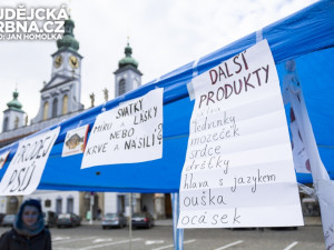 Vegani na náměstí Přemysla Otakara II. předstírali prodej psího masa