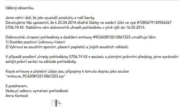Pozor! Elektronickou poštou se šíří podvodná zpráva