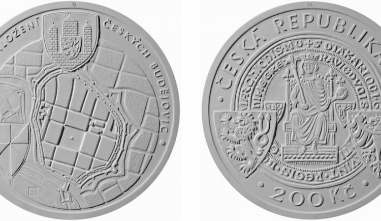 Podoba pamětní mince k výročí 750 let od založení Českých Budějovic