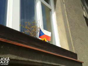 České vlajky v centru Budějc