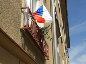 České vlajky v centru Budějc