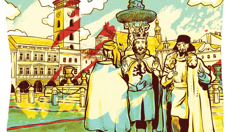 Zleva Hirzo, Přemysl Otakar II. a Čéč