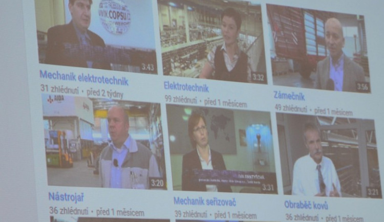 Webová stránka se spoty, která propagují technické vzdělávání