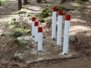 Pozůstatek zátarasu u Hojnovodského pralesa, kde se bránilo družstvo SOS Lukov