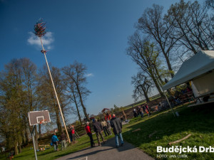 Třebínská májka stojí u hřiště.