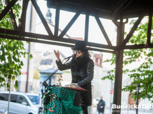 Slet čarodějnic před českobudějovickou Slavií.