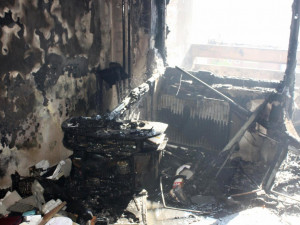 Požár bytu v ulici V. Volfa v Českých Budějovicích.