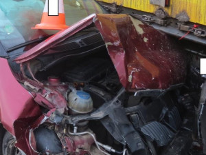 Nehoda na silnici I/34 ve směru jízdy od Lišova na České Budějovice.