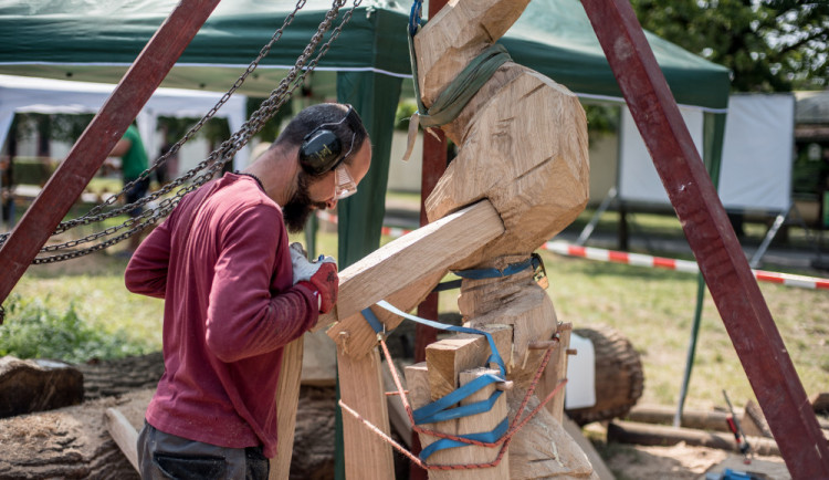 Před areálem zoo Hluboká probíhá dřevosochařské sympozium pod názvem Obři z trávy.