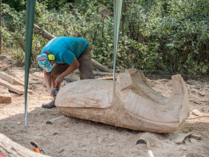 Před areálem Zoo Hluboká probíhá dřevosochařské sympozium pod názvem Obři z trávy.