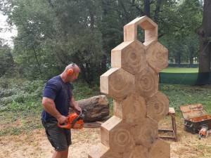 I v letošním roce probíhá před areálem Jihočeské zoologické zahrady v Hluboké nad Vltavou druhý ročník dřevosochařského sympozia pod názvem „Obři z trávy''.