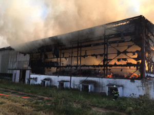 Hasiči v Táboře likvidují požár velkoobjemového skladu sena, škoda přesáhne milion