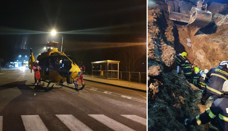 Muže v pětimetrovém výkopu zasypala zemina. Vyproštění trvalo dvě hodiny