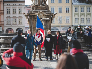 Na demonstraci v Budějcích přišlo zhruba šest desítek lidí