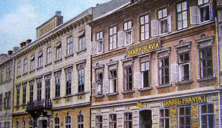 Filiálka banky Slavia na Besední třídě v čase c. k.
