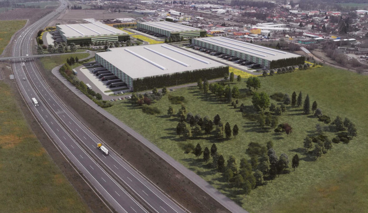 Původní projekt, který později firma přepracovala. Nově má být v areálu šest menších hal.