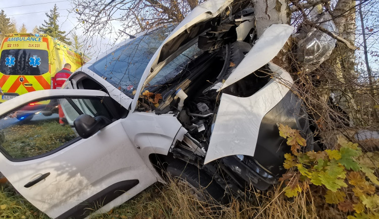 V Jablonném v Podještědí narazilo auto do stromu. Řidič vyvázl s lehkým zraněním