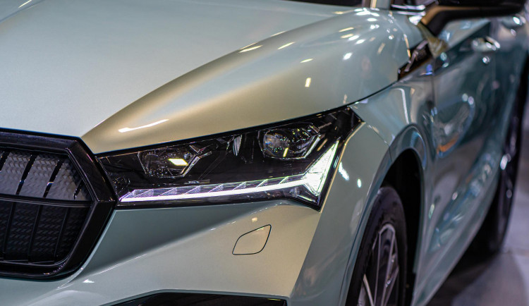 riga-latvia-sep-24-2021-skoda-enyaq-iv-electric-suv-premiere-motor-show-full-led-headlights-closeup