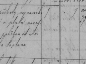 Přepis zápisu z matriky: 7. července v 8 hodin ráno zemřel a 9 pohřben Vojín od c. k. pěchoty neznámého jména příjmení a pluku nádodnosti rumunské pohřben od Antonína Čižínského kaplana asi 27 (let stár) Dle listu úmrtí od 8. července 1866 zemřel následke