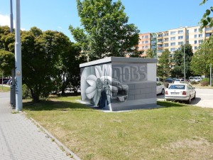 Mexické motivy na trafostanici v ulici N. Frýda v Českých Budějovicích.