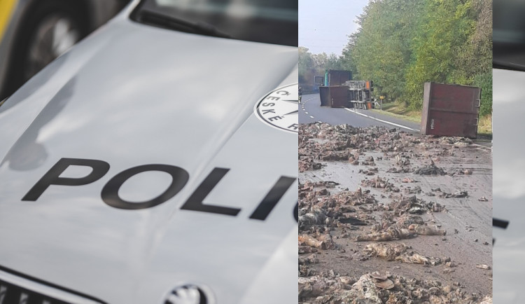 Dopravu z Písku zkomplikoval převrácený návěs. Převážel odpad pro kafilérii