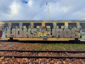 Neznámý vandal posprejoval několik vagonů.