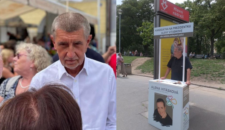 Andrej Babiš na akci v Třeboni a Miroslav Kelnar u petičního stánku.