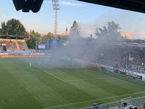 Kotel Dynama při utkání s Viktorií Plzeň 13. srpna v Českých Budějovicích.