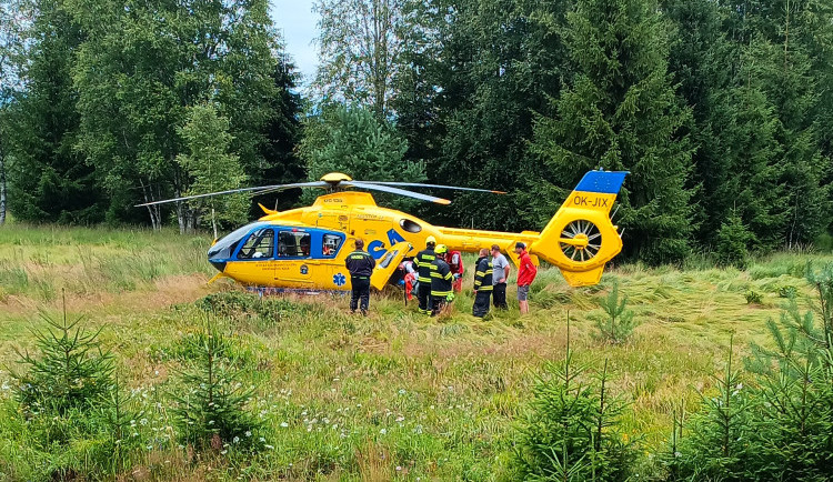 U Stožce spadl na cyklistku strom, s její záchranou pomáhali záchranářům hasiči, policisté i horská služba