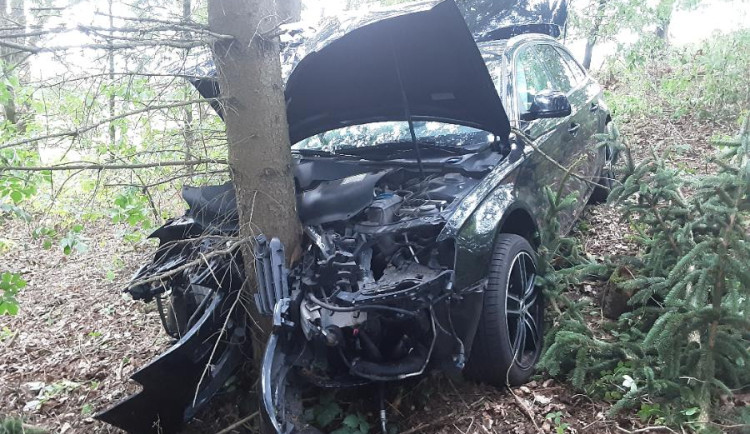 Řidič audi narazil čelně do vzrostlého stromu, do jihlavské nemocnice letěl vrtulníkem