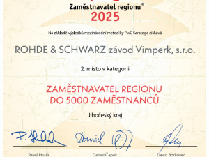 Zaměstnavatel, který si drží úroveň: Rohde & Schwarz Vimperk opět mezi nejlepšími