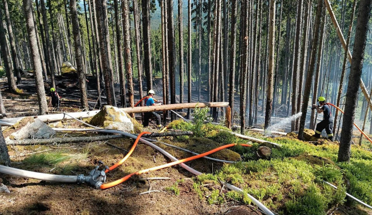 U Stožce na Prachaticku hořel les, místo přes noc pohlídá Národní park Šumava