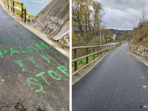 Novou cyklostezku v Krumlově někdo posprejoval, místostarosta podezřívá Zelené
