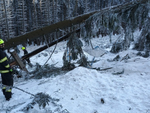 Na Kleti spadl strom na lanovku, těsně minul dva turisty
