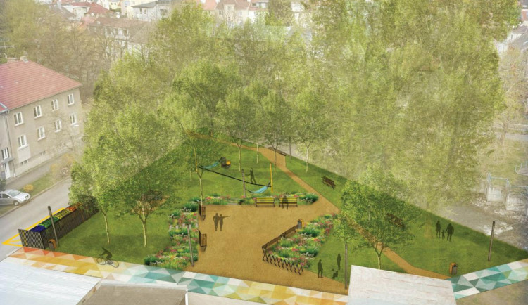 Park v Polní ulici čeká proměna, přibudou schody u vody i houpací sítě